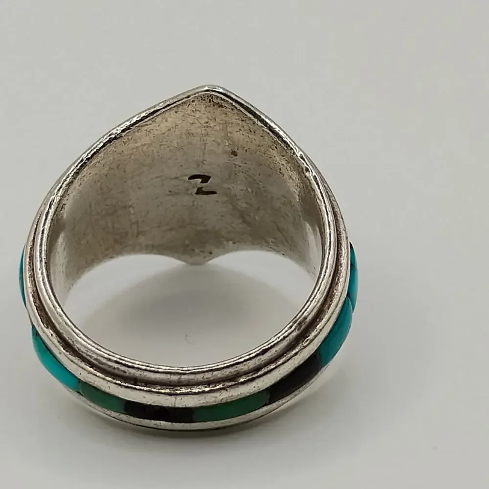 Native American Hopi Turquoise Inlay Ring Size 6.25 - Picture 7 of 8